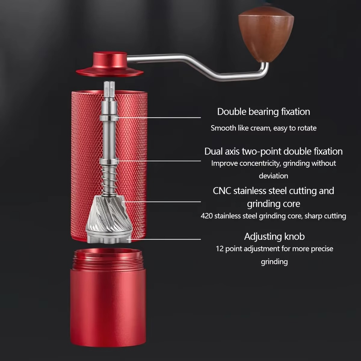 1pc Precision Manual Coffee Grinder - Digital Adjustable Settings, Stainless Steel Burr Mill, Bean Connoisseurs Choice, Coffee M