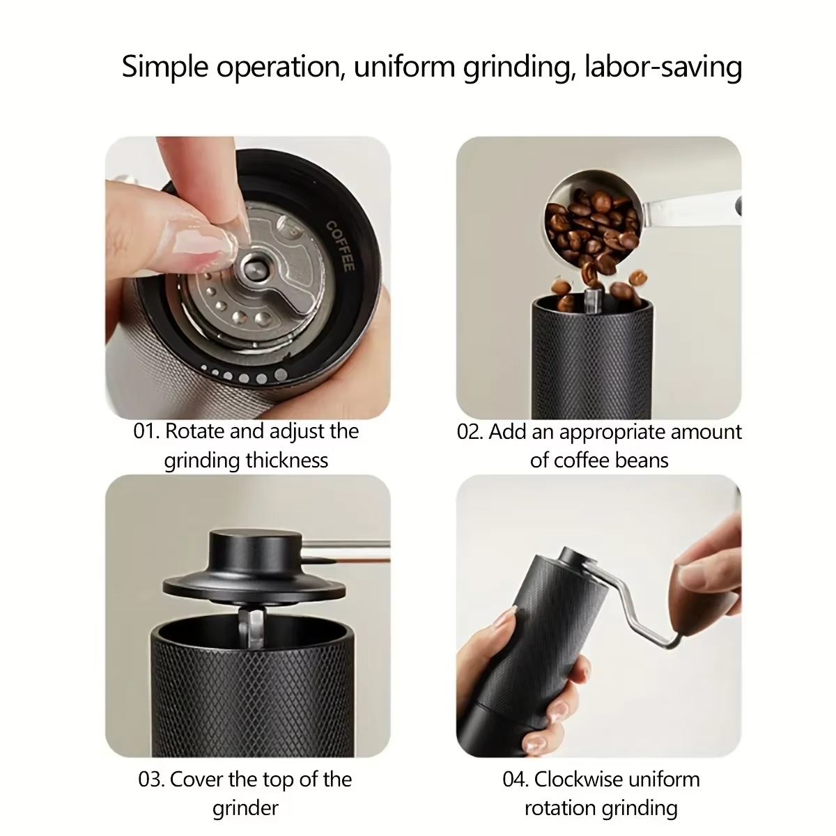 1pc Precision Manual Coffee Grinder - Digital Adjustable Settings, Stainless Steel Burr Mill, Bean Connoisseurs Choice, Coffee M