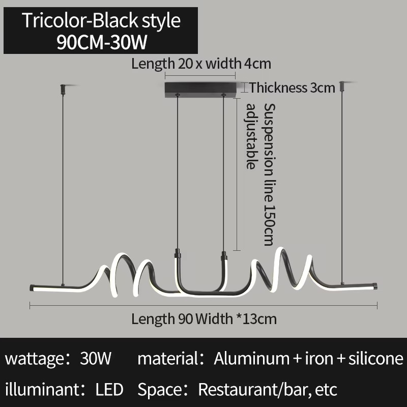 Pendant Light Black LED Chandelier Modern Minimalist Dining Room Lighting Fixture Hanging Lamp Kitchen Living Room Home Decor