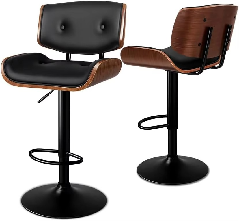 Bar Stools, 2 Pcs Kayla Swivel Counter Barstool with Anti-Slip Floor Protector, Adjustable Kitchen Stool, Wooden Dining Chair i