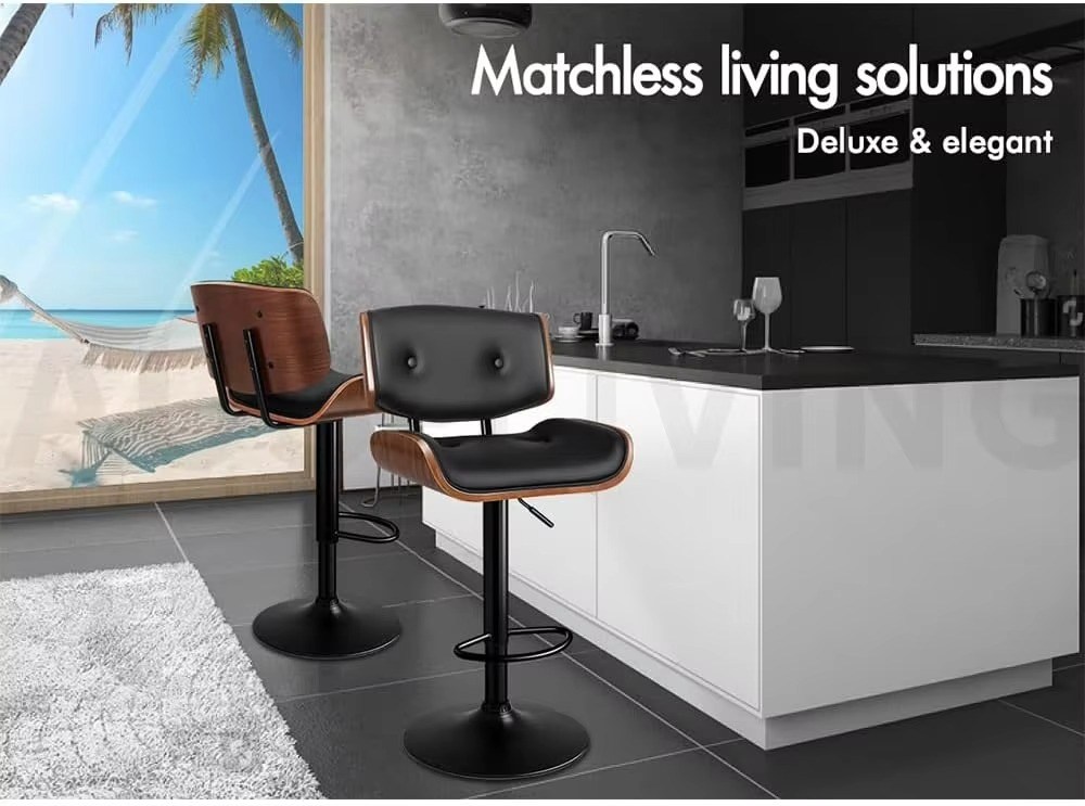 Bar Stools, 2 Pcs Kayla Swivel Counter Barstool with Anti-Slip Floor Protector, Adjustable Kitchen Stool, Wooden Dining Chair i