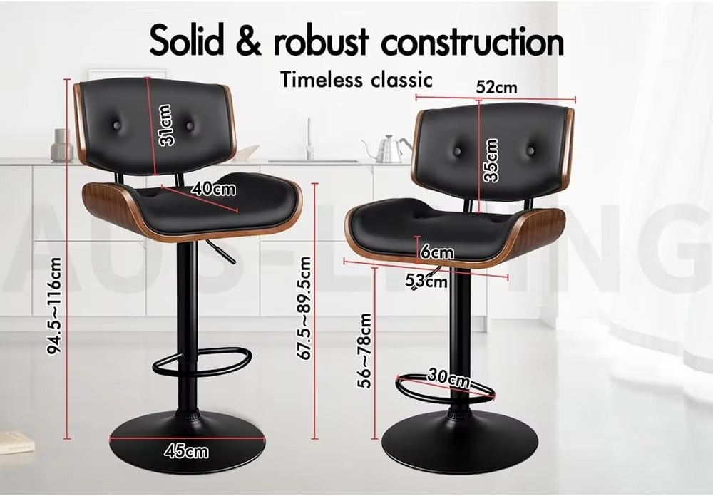 Bar Stools, 2 Pcs Kayla Swivel Counter Barstool with Anti-Slip Floor Protector, Adjustable Kitchen Stool, Wooden Dining Chair i