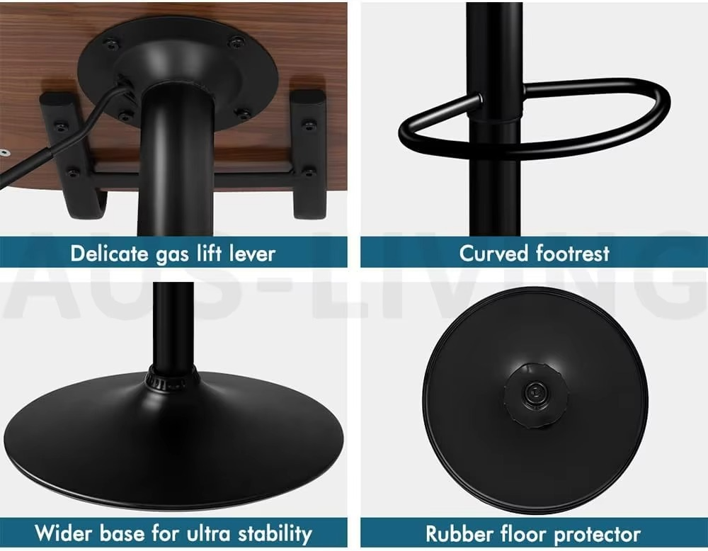 Bar Stools, 2 Pcs Kayla Swivel Counter Barstool with Anti-Slip Floor Protector, Adjustable Kitchen Stool, Wooden Dining Chair i