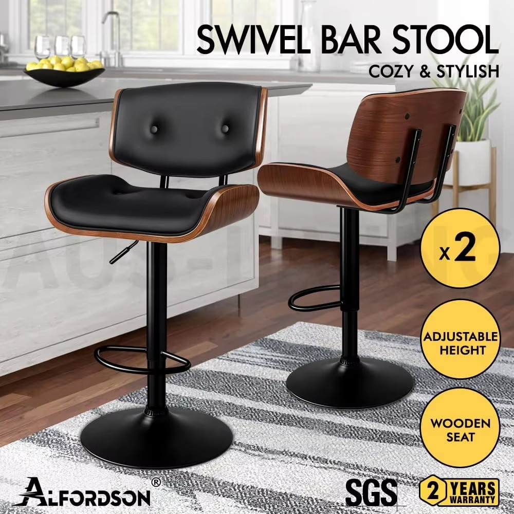 Bar Stools, 2 Pcs Kayla Swivel Counter Barstool with Anti-Slip Floor Protector, Adjustable Kitchen Stool, Wooden Dining Chair i