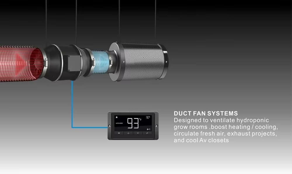 6 inch 150mm Black Intelligent Inline Fan With Temperature Humidity Controller, Exhaust Fan with Speed Controller For Heating Co