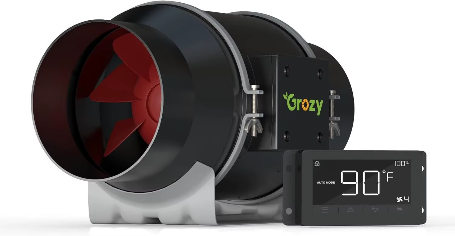 6 inch 150mm Black Intelligent Inline Fan With Temperature Humidity Controller, Exhaust Fan with Speed Controller For Heating Co