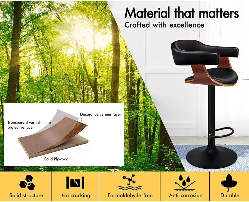 Bar Stool Adjustable Kitchen Barstool Joan Swivel Counter Dining Chair Furniture in 61-82cm Seat Height with Anti-Slip Floor Pro