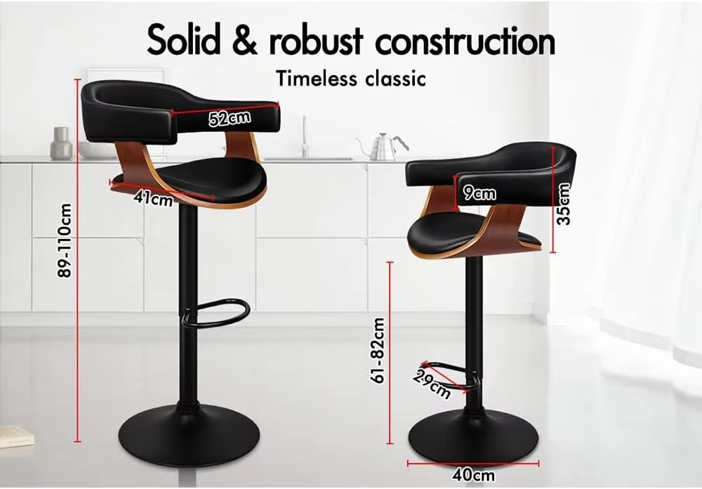 Bar Stool Adjustable Kitchen Barstool Joan Swivel Counter Dining Chair Furniture in 61-82cm Seat Height with Anti-Slip Floor Pro