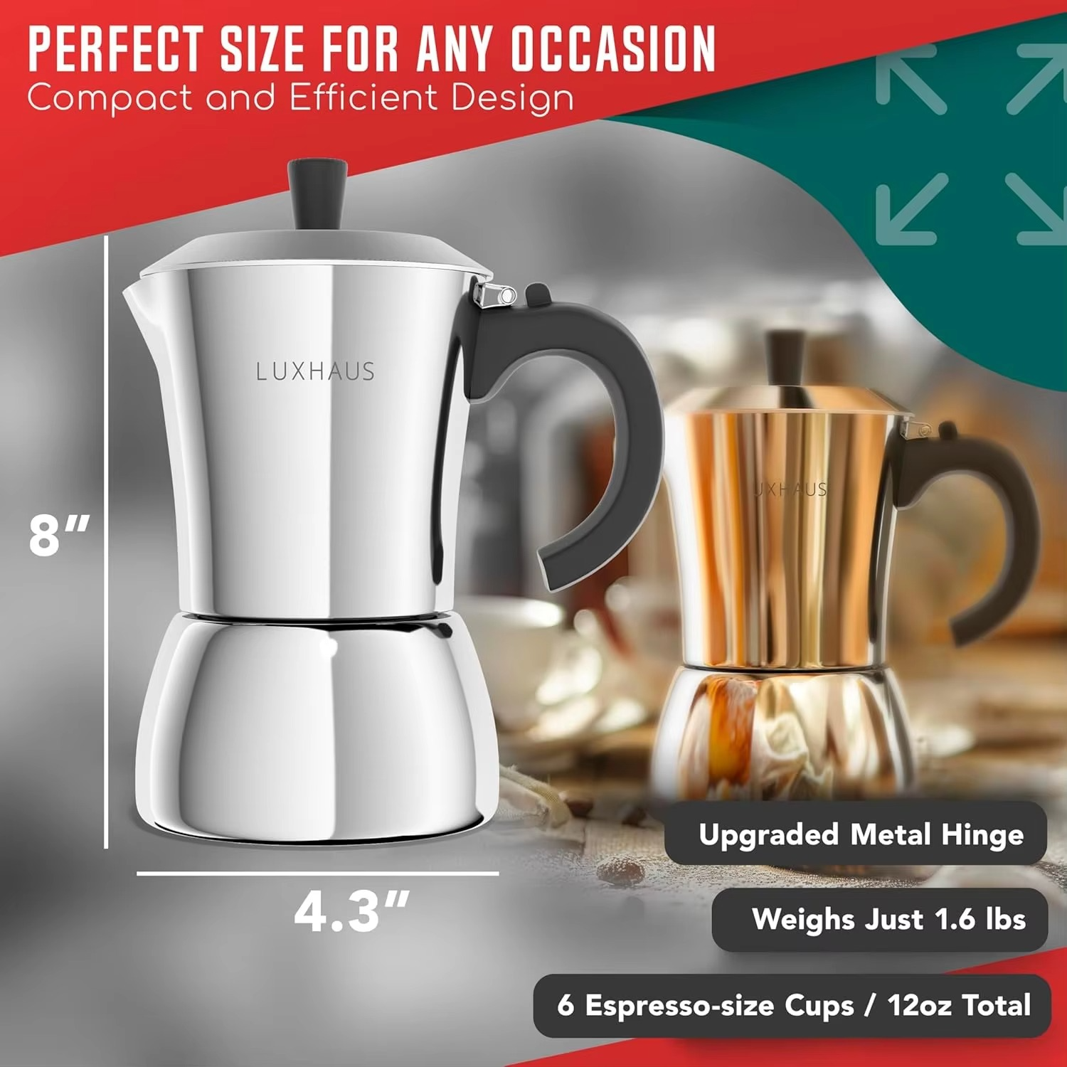 Stovetop Espresso Maker - 6 Cup Moka Pot Coffee Maker - 100% Stainless Steel
