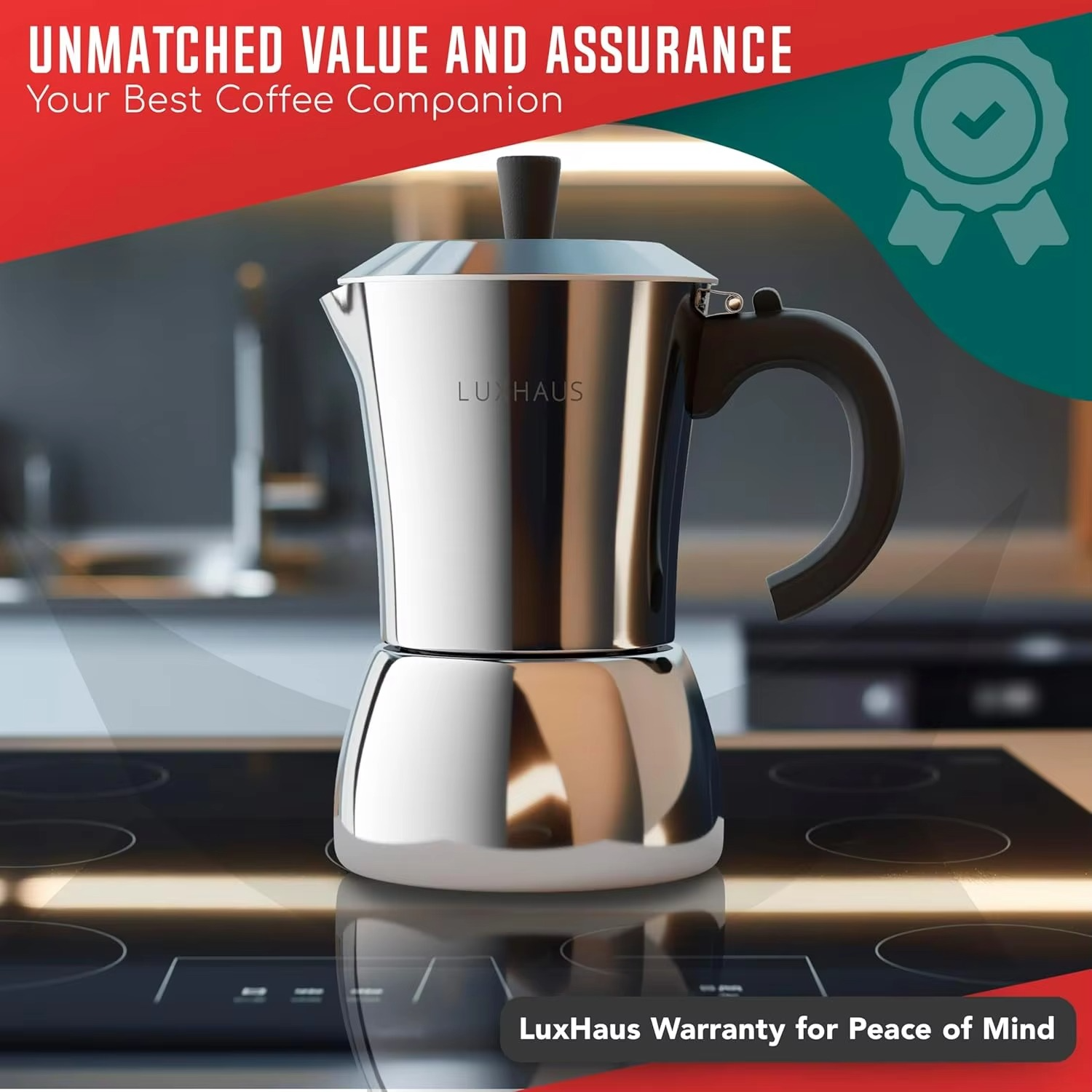 Stovetop Espresso Maker - 6 Cup Moka Pot Coffee Maker - 100% Stainless Steel