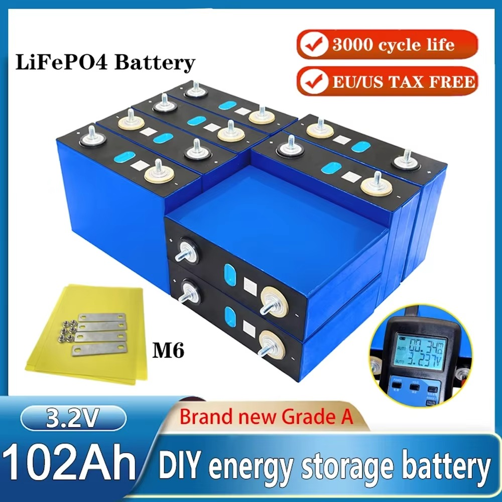 New 3.2V 102Ah Lifepo4 battery 3C High power Grade A DIY Solar storage Electric car boat RV Tricycle Inverter Cell