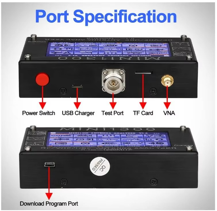 Mini1300 Antenna Analyzer, 4.3 Inch 0.1-1300MHz HF VHF UHF Antenna Analyzer ANT/SWR/TDR/DSP RF Signal Generator Vector Network
