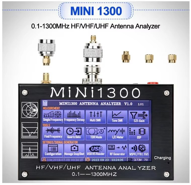 Mini1300 Antenna Analyzer, 4.3 Inch 0.1-1300MHz HF VHF UHF Antenna Analyzer ANT/SWR/TDR/DSP RF Signal Generator Vector Network