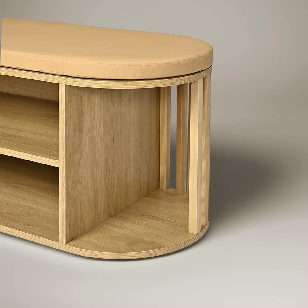 Storage, Foot Rest Stool Bench Padded Seat, Multi-Functional Entryway Bench with Open Shelves for Bedroom, Living Room, or Hallw