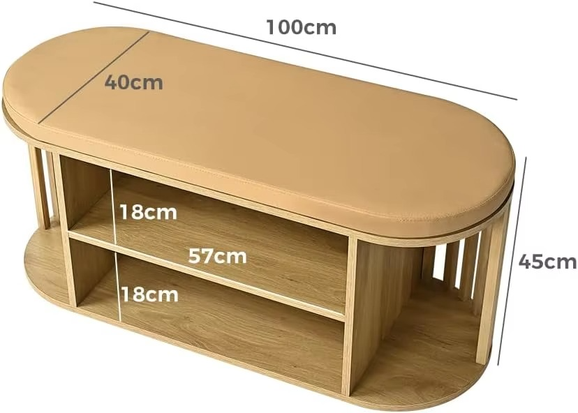 Storage, Foot Rest Stool Bench Padded Seat, Multi-Functional Entryway Bench with Open Shelves for Bedroom, Living Room, or Hallw