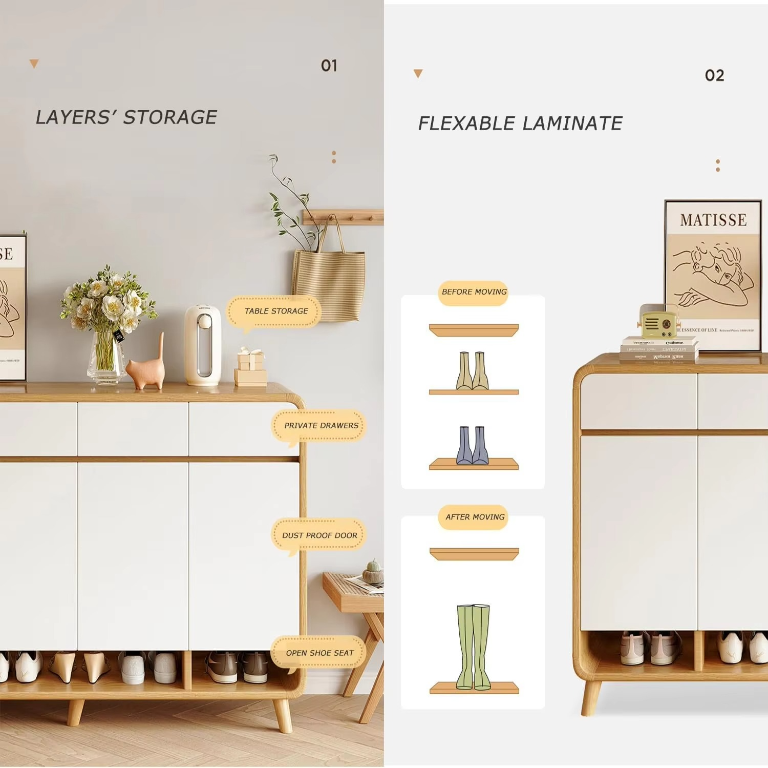 Rack Wood Cupboard Foret 100cm Shoe Cabinet Modern Shelf Drawer Large Storage