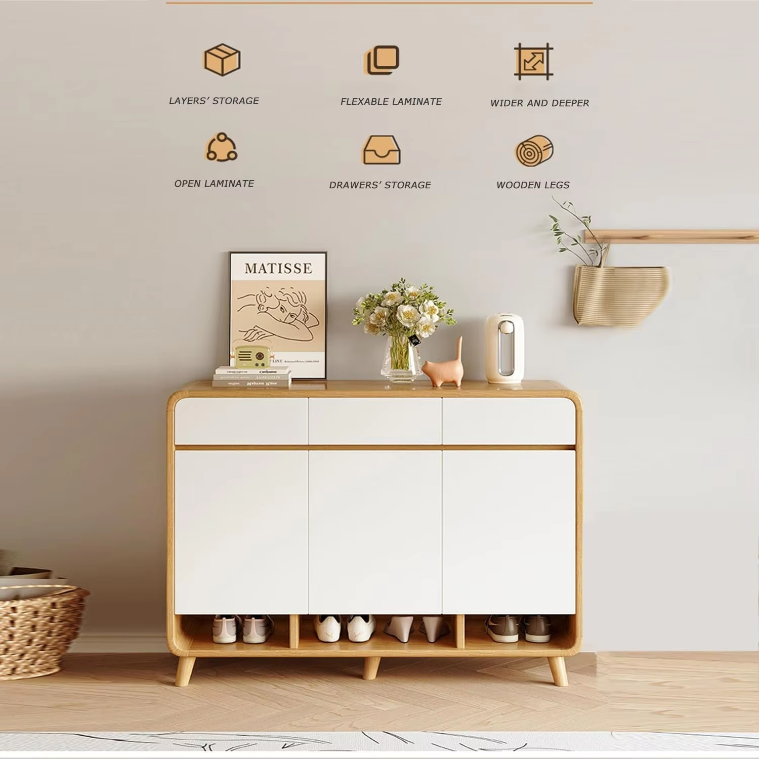 Rack Wood Cupboard Foret 100cm Shoe Cabinet Modern Shelf Drawer Large Storage