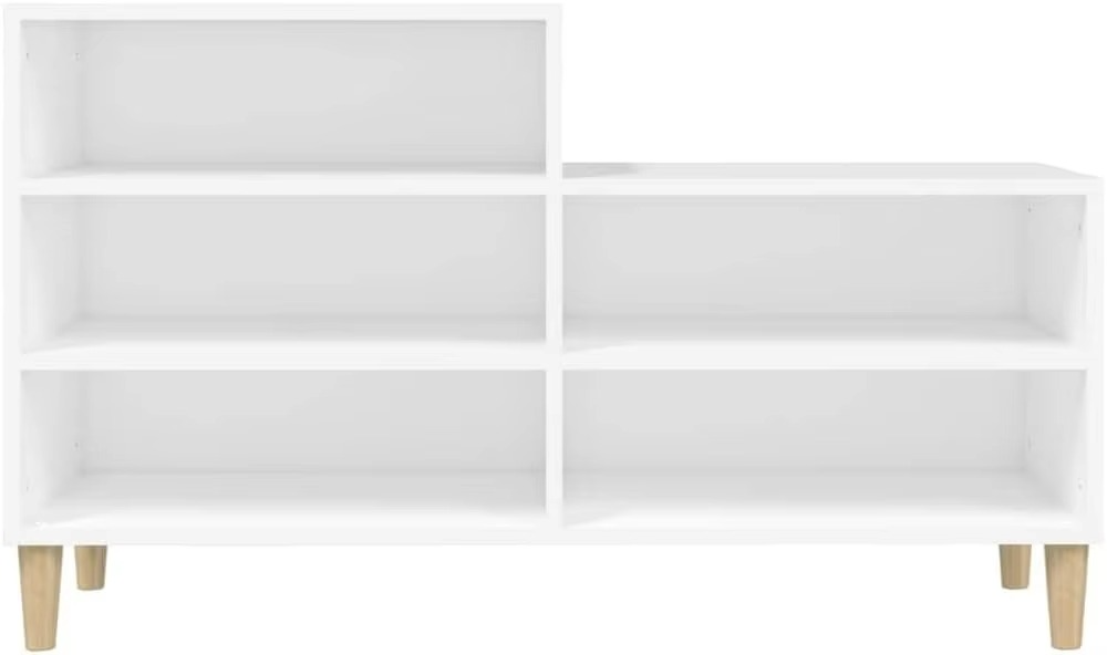 White Shoe Shoe Rack with 5 Compartments and Solid Eucalyptus Wood Legs – Measurements 102x36x60 cm