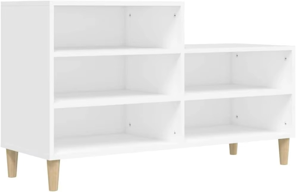White Shoe Shoe Rack with 5 Compartments and Solid Eucalyptus Wood Legs – Measurements 102x36x60 cm