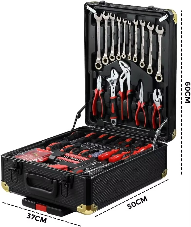 S Household Repair Tool Set - Portable Hand Tool Box Trolly Case on Wheels, Professional Mechanics Kit With Multi-Functional Wr