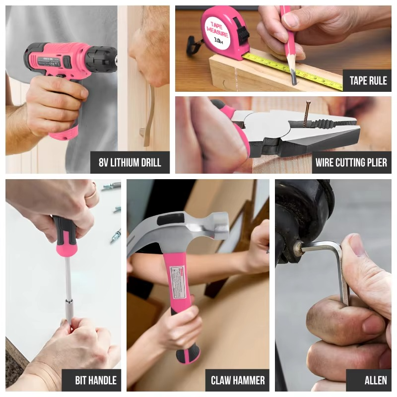 Hi-Spec 133PC Power Tool Combo Kits with 8V Cordless Drill,Home Household DIY Hand Tool Kits，10MM 3/8'' Keyless Chuck