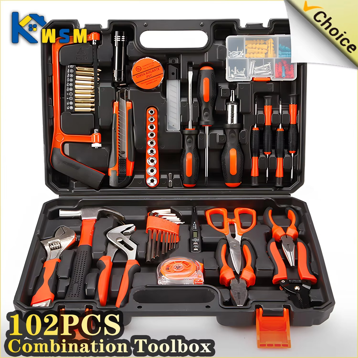 102PCS Household Tool Set Hardware Tool Box Electrician's Hardware Set Car Repairing Tools Woodworking Tools Combination Set