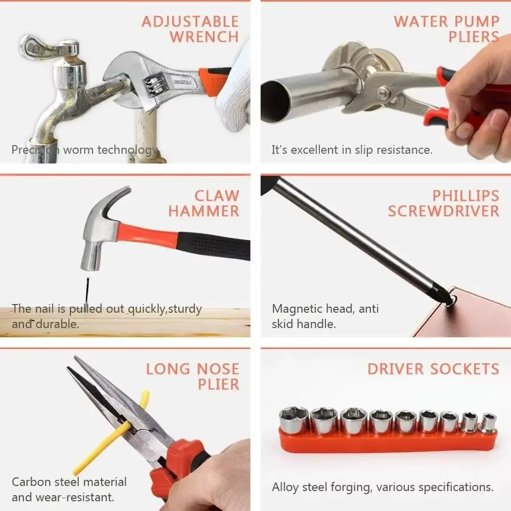 102PCS Household Tool Set Hardware Tool Box Electrician's Hardware Set Car Repairing Tools Woodworking Tools Combination Set