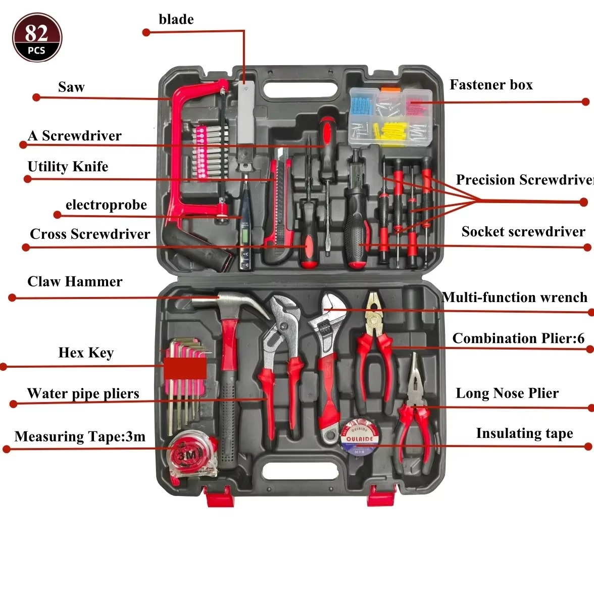 85Pcs Tool Set Premium Box PE engineering plastic Home DIY / Architecture and Construction