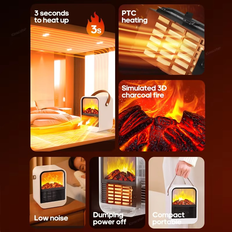 Fireplace Electric Heater Portable Desktop Heating Stove Radiator with 3D LED Flame for Indoor Home Office Room Festival Gifts