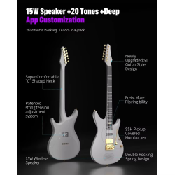 Enya Electric Guitar Inspire 39" Smart Electric Carbon Fiber Guitarra with 15W Wireless Speaker, 20 Distinct Tones