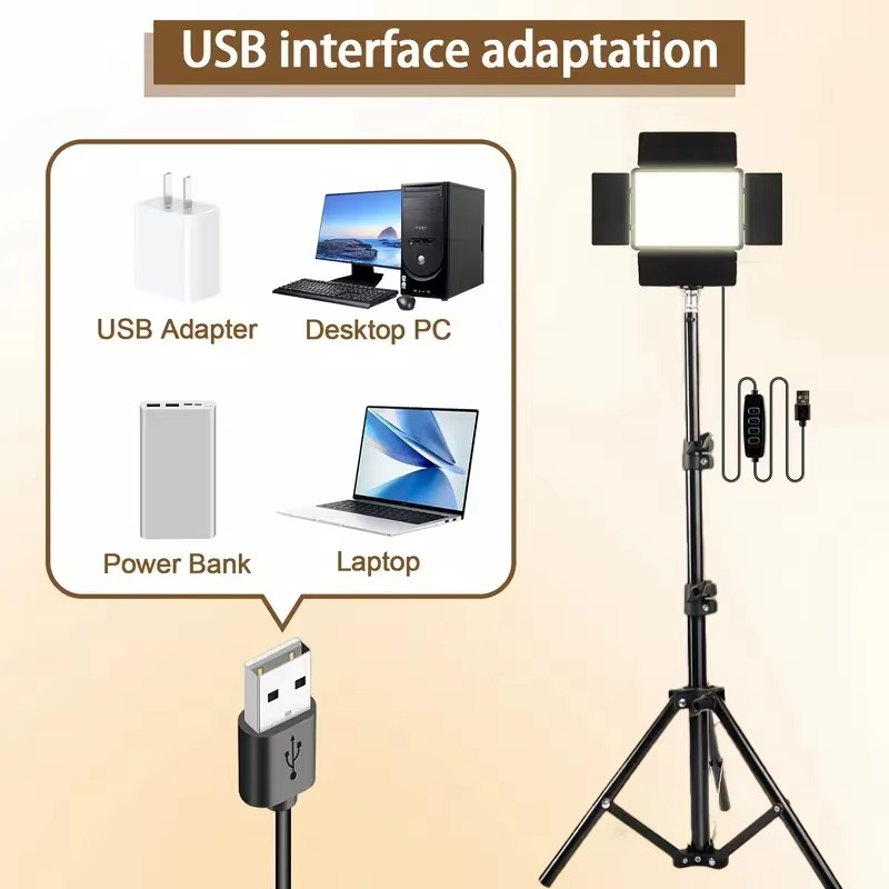 LED Square Ring Light with Adjustable Tripod Stand, USB Powered, 3 Color Temperatures, Metal Stand, for Studio Photography Live