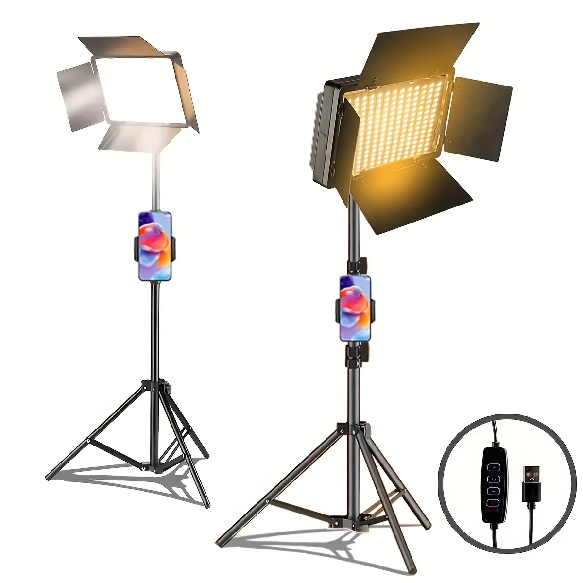 LED Square Ring Light with Adjustable Tripod Stand, USB Powered, 3 Color Temperatures, Metal Stand, for Studio Photography Live