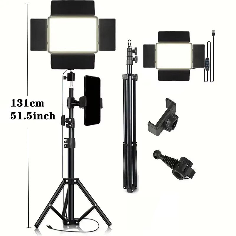 LED Square Ring Light with Adjustable Tripod Stand, USB Powered, 3 Color Temperatures, Metal Stand, for Studio Photography Live