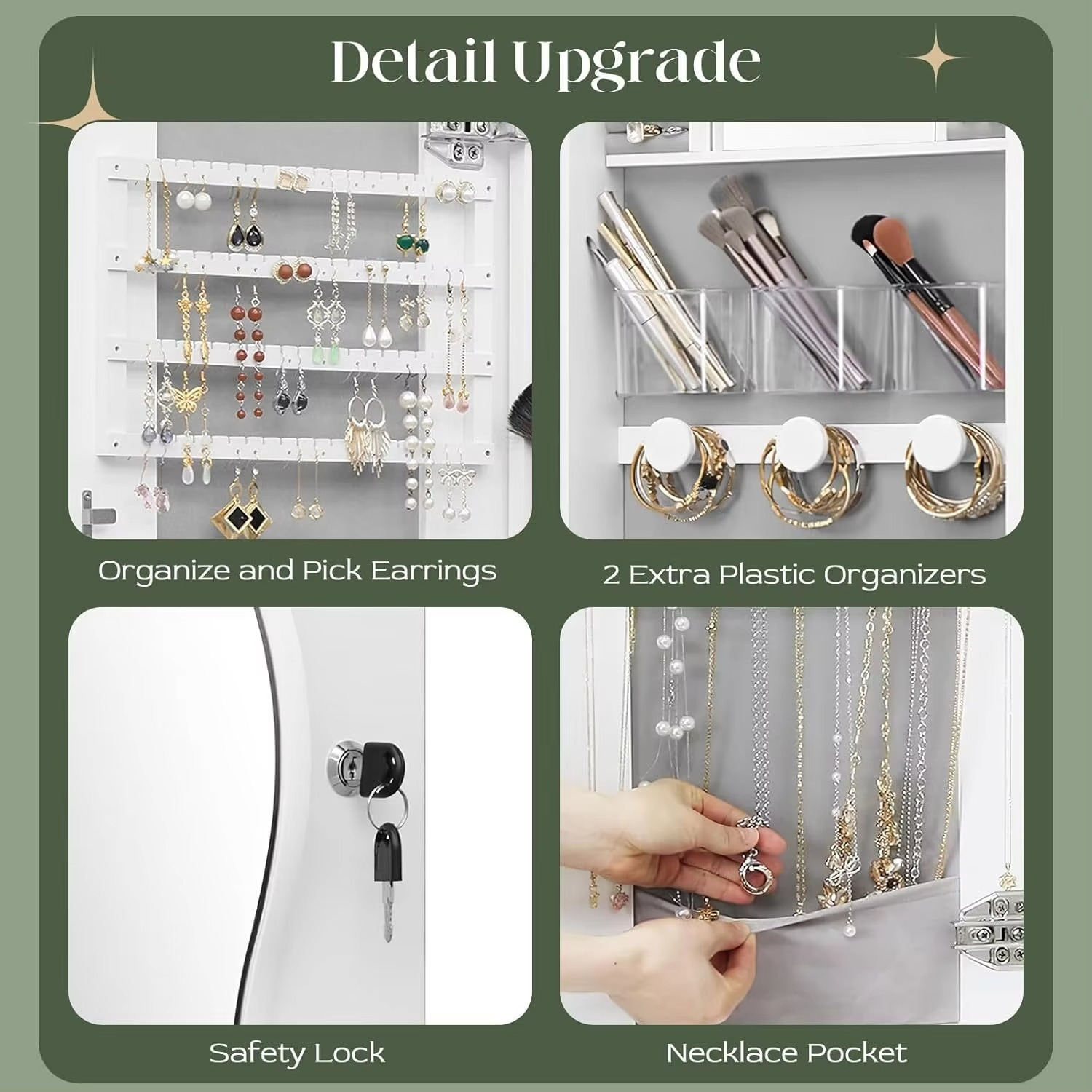 Mirror Cabinet Jewelry Box Cosmetic Beauty Makeup Storage Armoire Lockable Case Organiser Vanity Hanging Shaving 44x10x106cm