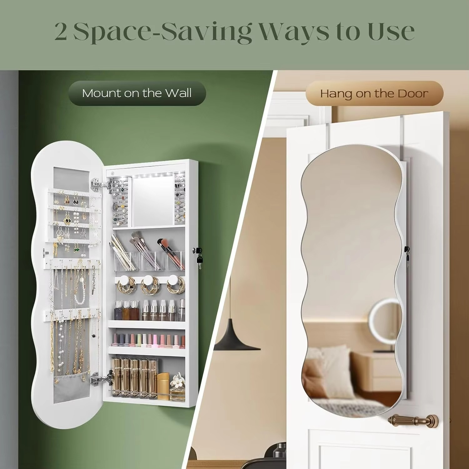 Mirror Cabinet Jewelry Box Cosmetic Beauty Makeup Storage Armoire Lockable Case Organiser Vanity Hanging Shaving 44x10x106cm