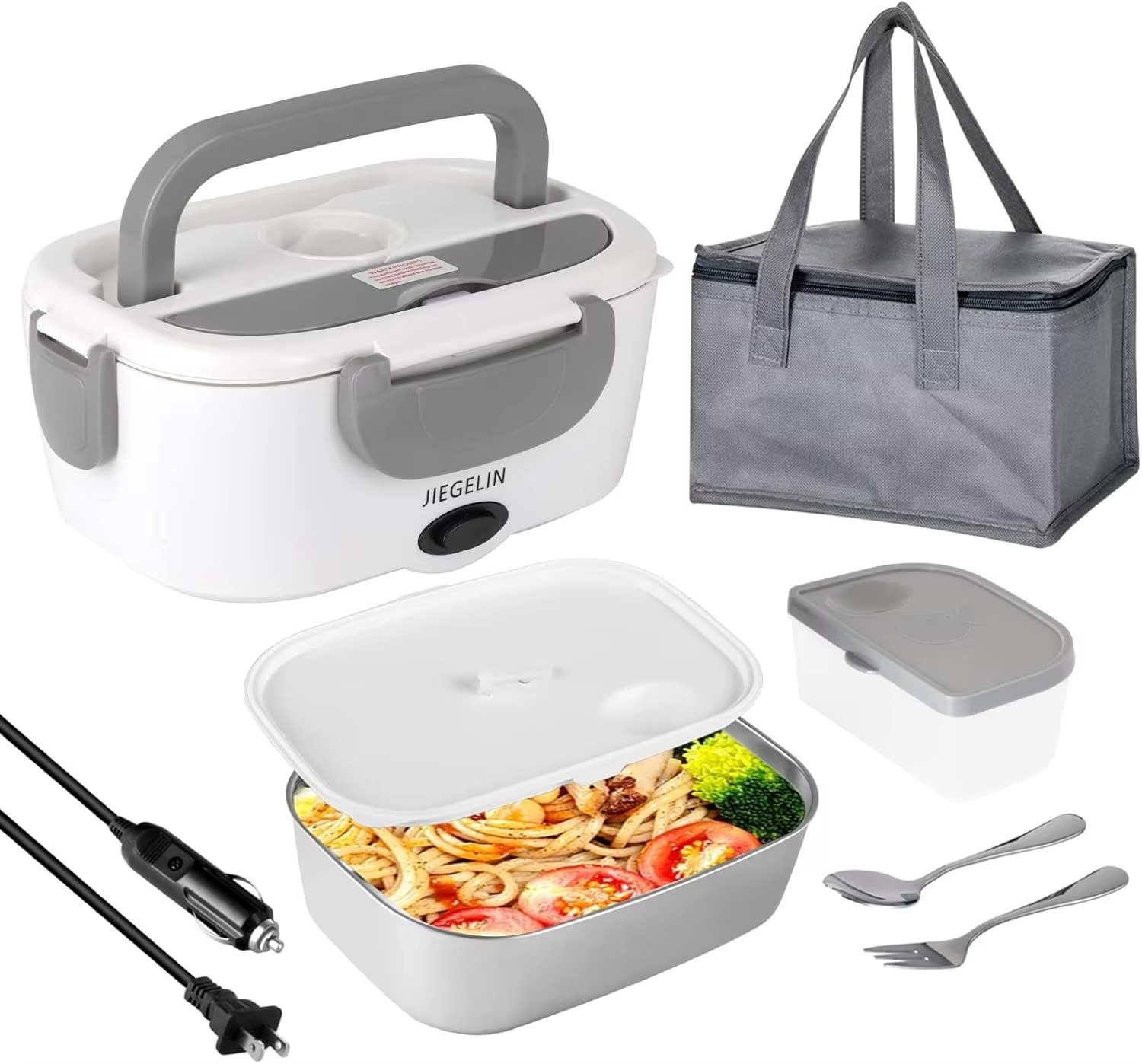 Electric Lunch box food heater 2-in-1,12V/24V/110V/220V portable heating lunch box for cars and homes,stainless steel container