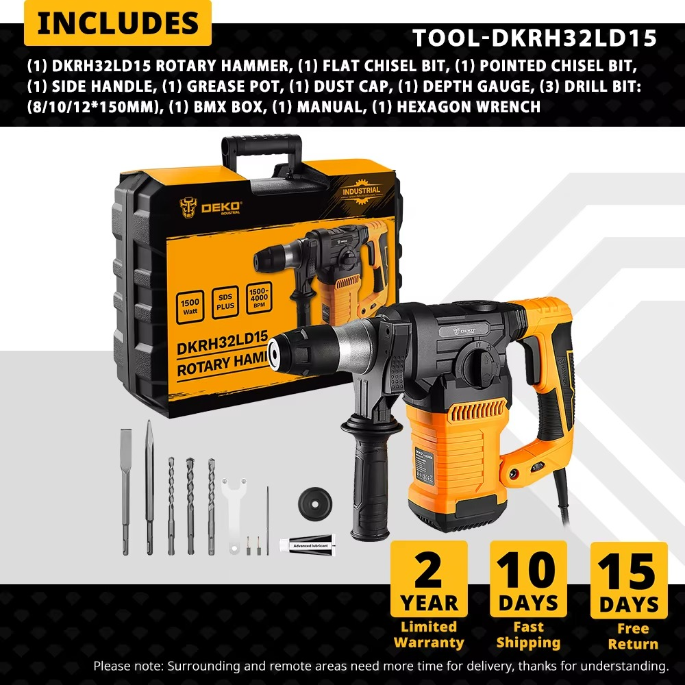DEKO DKRH32LD15 220V Multifunctional Impact Rotary Hammer 1500W For Woodworking DIY Electric Demolition Hammer Drill Power Tools