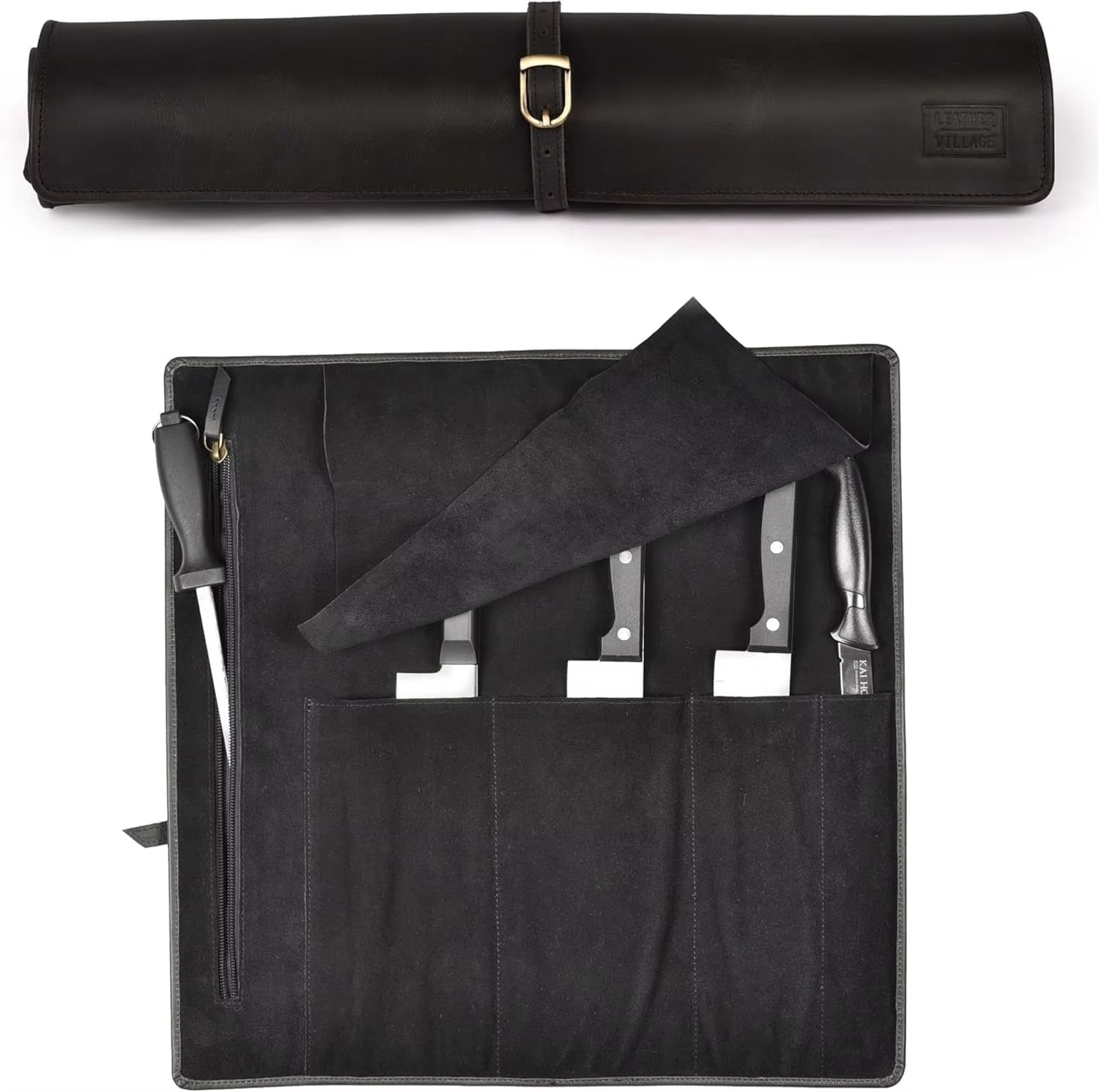 Genuine Leather Knife Roll Bag – Professional Chef Carrying Case, Durable Sheath Holder, Cooks & Culinary Tools Organizer, Porta