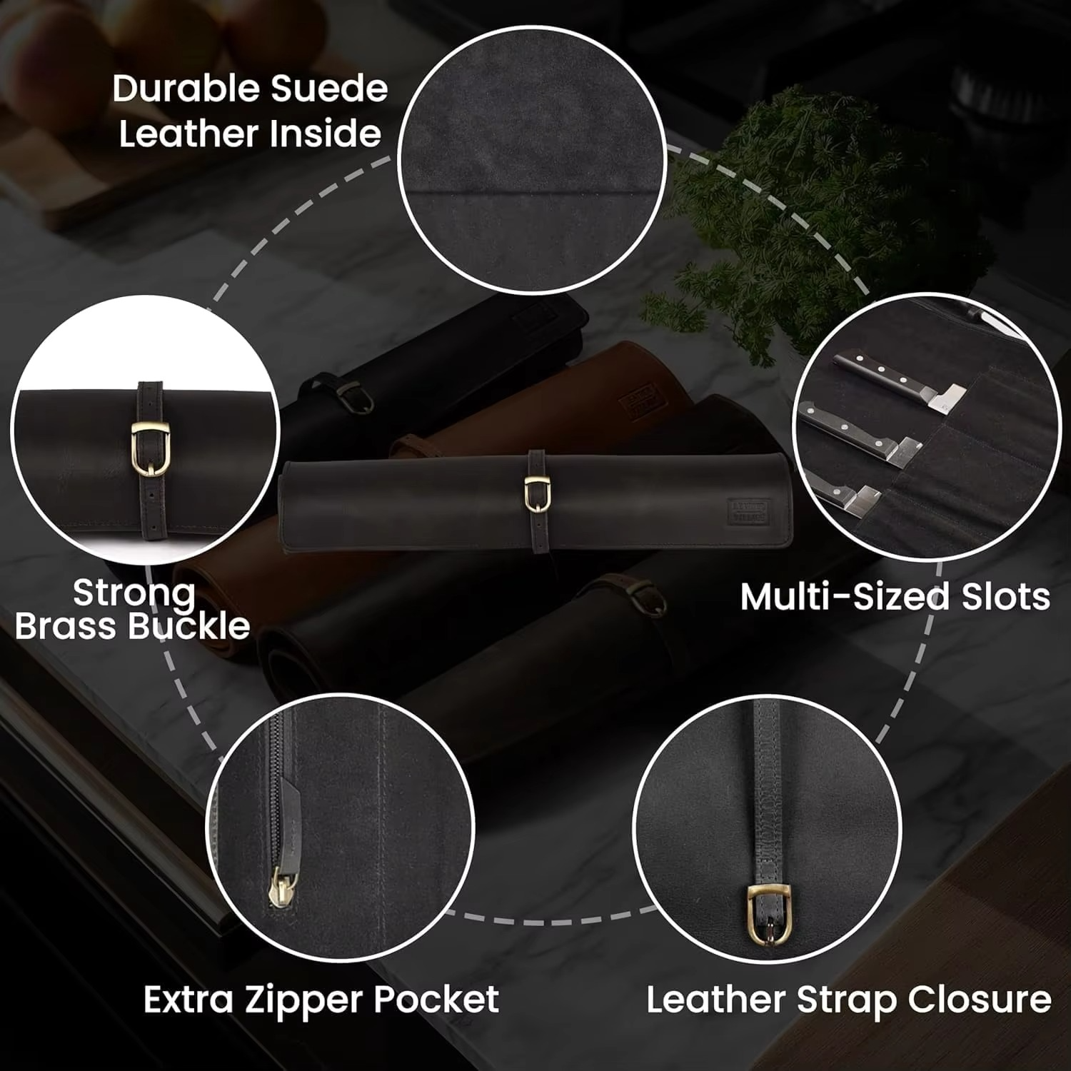 Genuine Leather Knife Roll Bag – Professional Chef Carrying Case, Durable Sheath Holder, Cooks & Culinary Tools Organizer, Porta