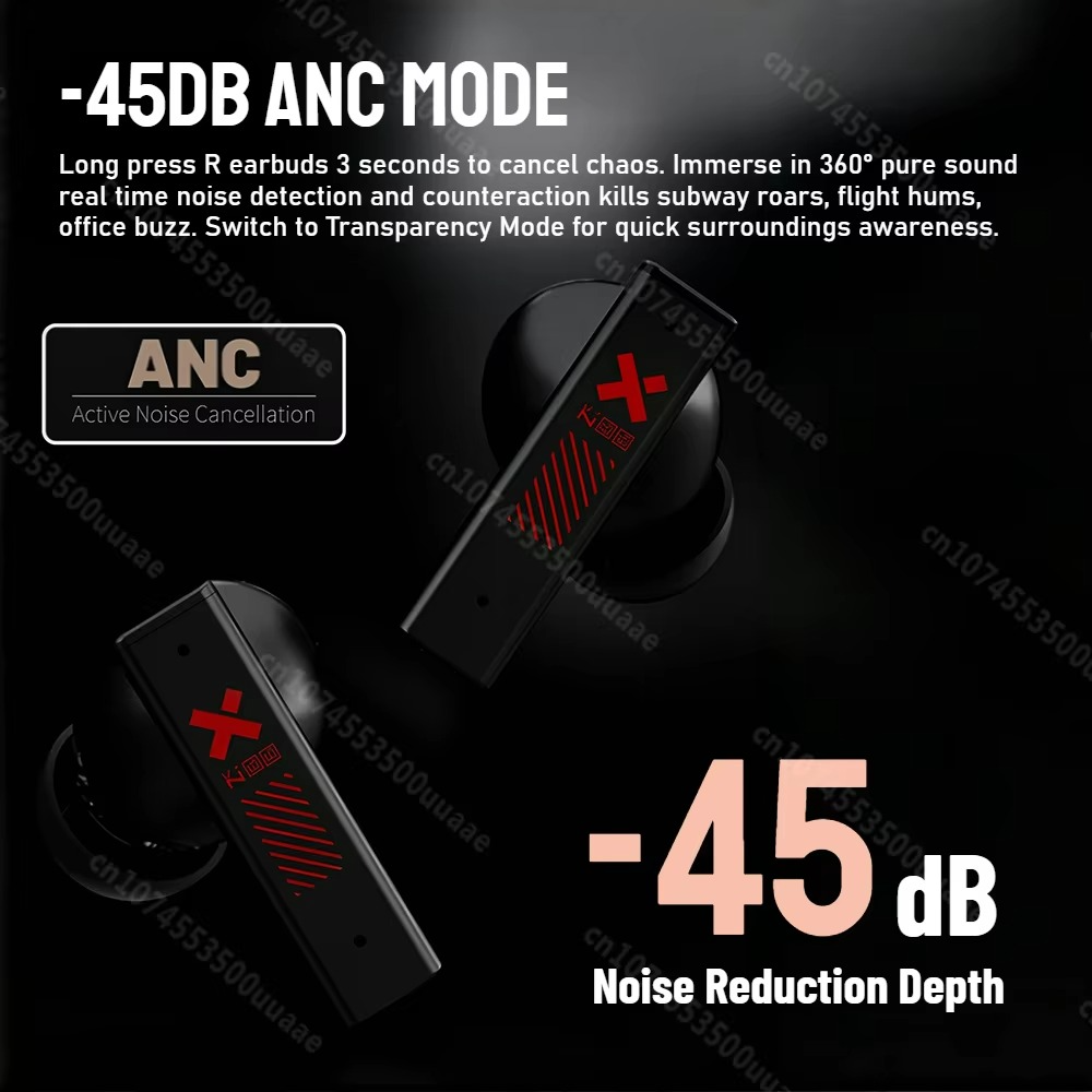 Zombie Cat B10 ANC Bluetooth Earphones -45dB Active Noise Cancellation Bluetooth Headphone Sport Earbuds with Metal Necklace