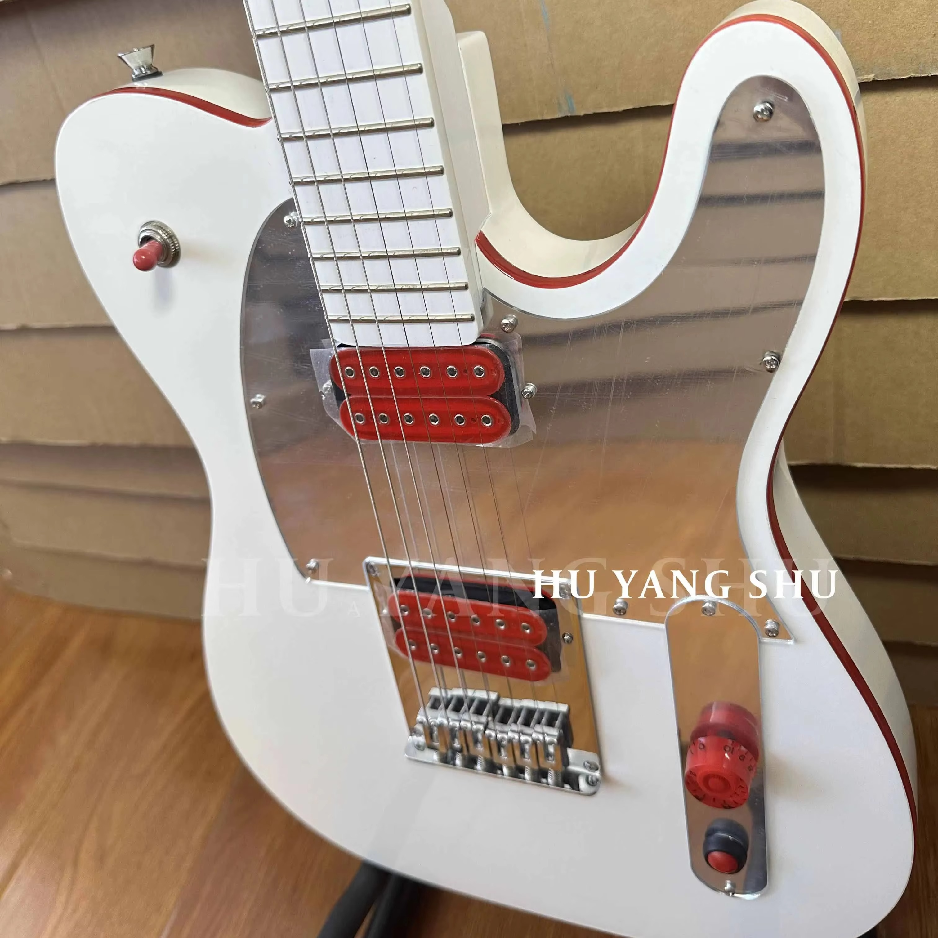Custom TL John 5 Signature Ghost Electric Guitar White H-H Pickups Red Knob free shipping