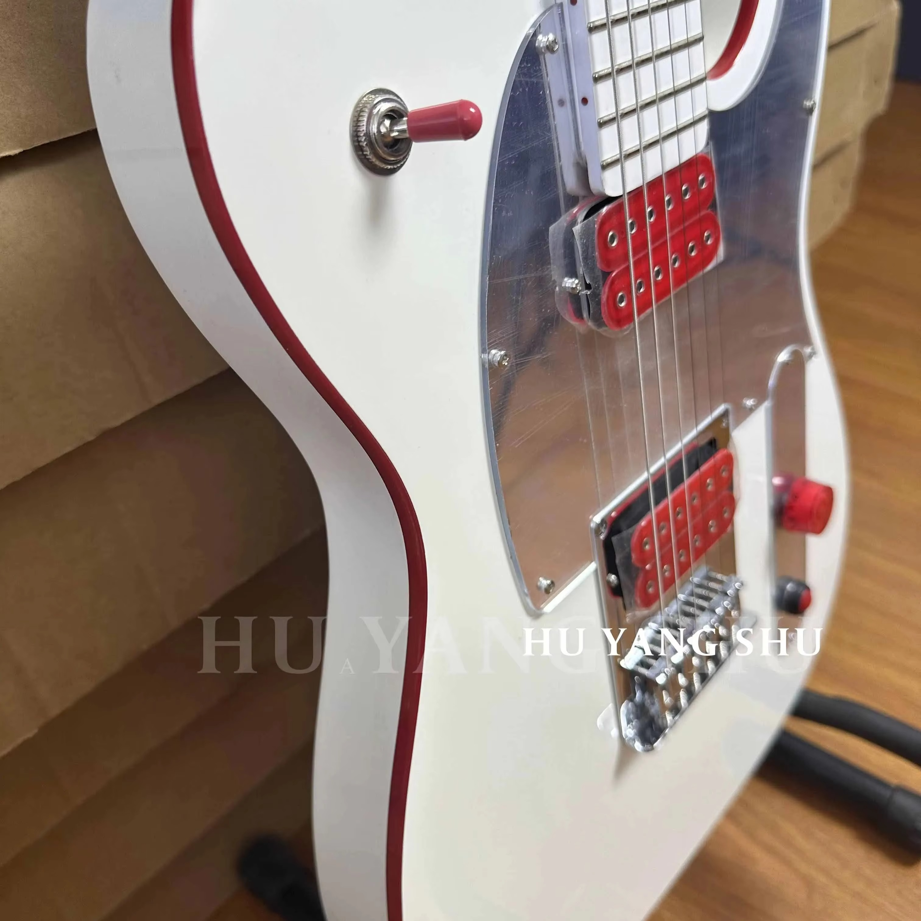Custom TL John 5 Signature Ghost Electric Guitar White H-H Pickups Red Knob free shipping