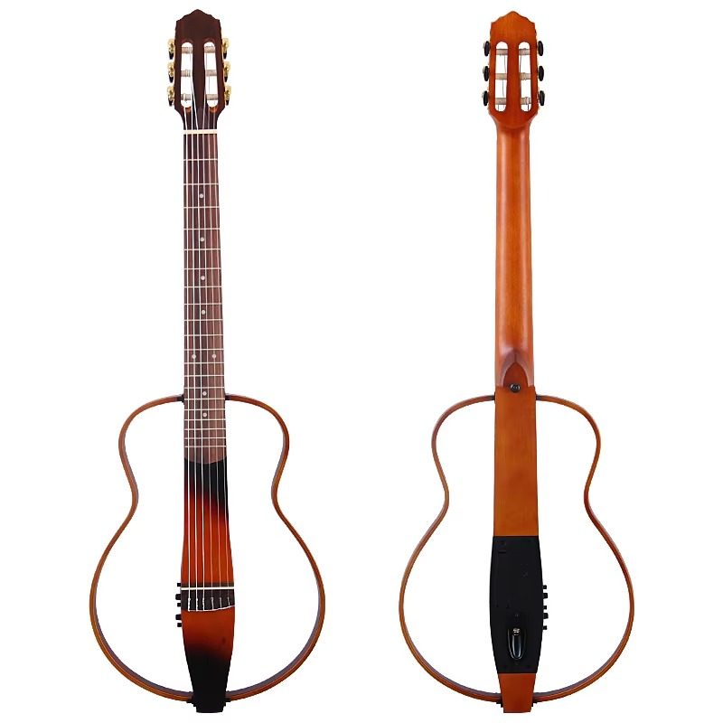 Travel Guitar 6 String 39 Inch Portable Silence Classical Guitar Removable Electric Guitar Sapele Wood Body Brown&Black