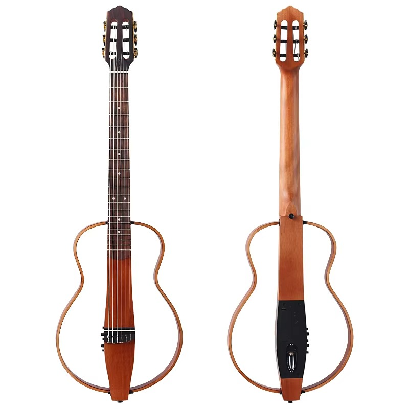 Travel Guitar 6 String 39 Inch Portable Silence Classical Guitar Removable Electric Guitar Sapele Wood Body Brown&Black