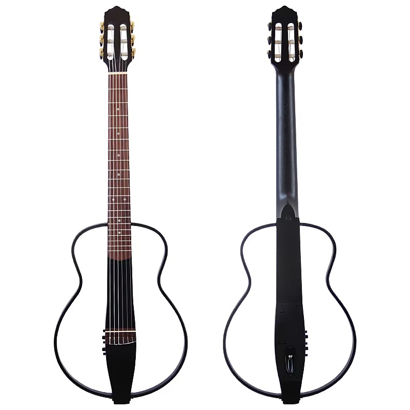 Travel Guitar 6 String 39 Inch Portable Silence Classical Guitar Removable Electric Guitar Sapele Wood Body Brown&Black