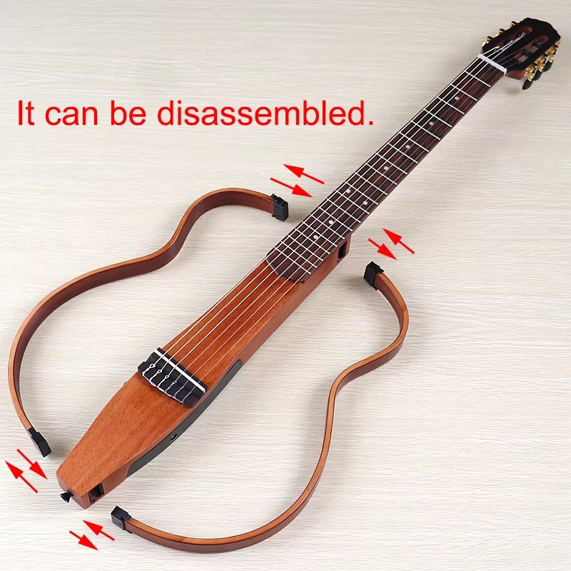 Travel Guitar 6 String 39 Inch Portable Silence Classical Guitar Removable Electric Guitar Sapele Wood Body Brown&Black