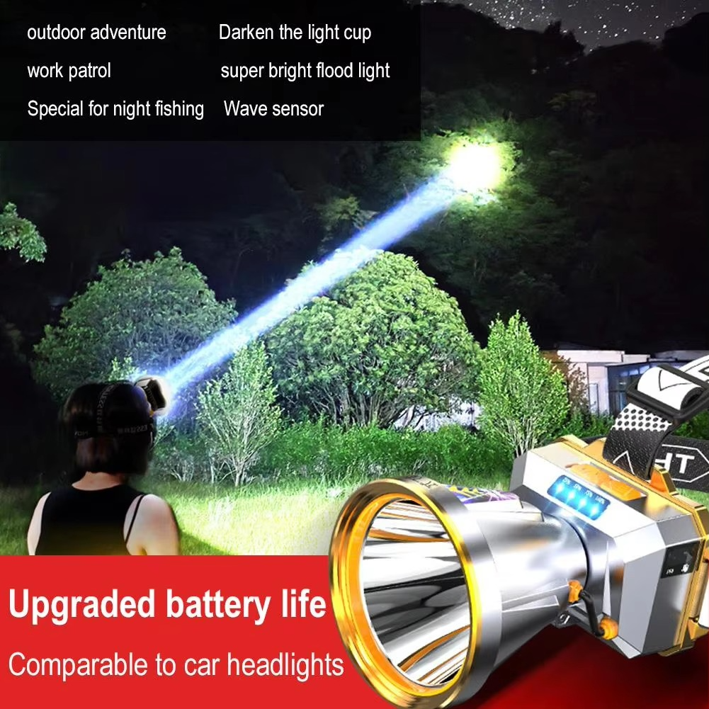 LED Headlight Flashlight Light Source Rechargeable Camping Headlamp Hunting Head Light Torch Fishing Head Lamp Power Display