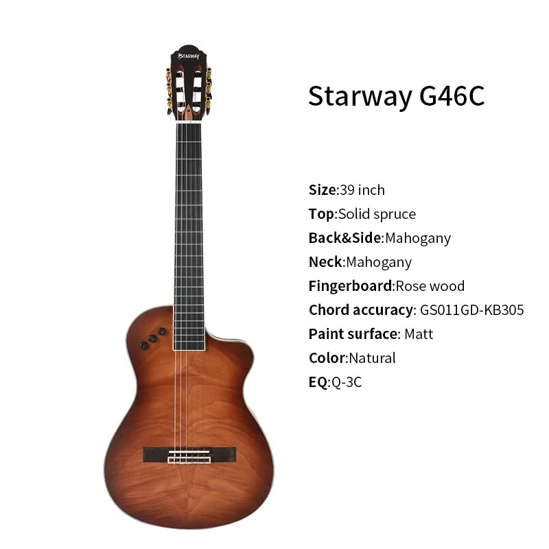 39-inch Classical Wooden Electric Box Guitar Thin Barrel Missing Corners Solid Wood Guitar Professional Performance Instruments