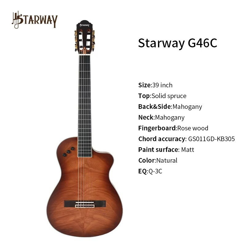 39-inch Classical Wooden Electric Box Guitar Thin Barrel Missing Corners Solid Wood Guitar Professional Performance Instruments
