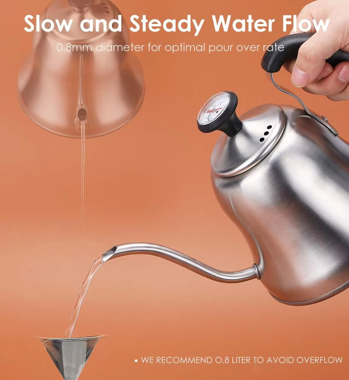 Tea Kettle with Thermometer for Stove Top Gooseneck Kettle, Pour Over Coffee Tea Pot, Goose Neck Tea Pot Stovetop, Hot Water Hea